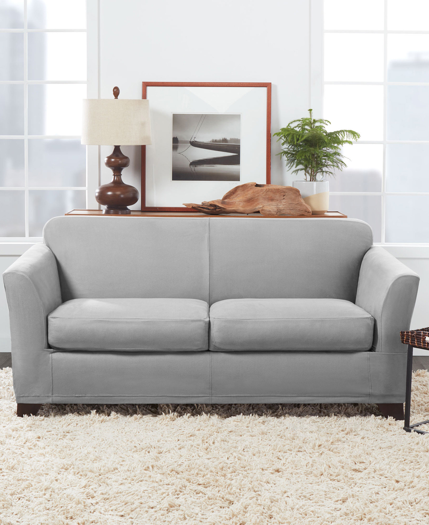 Sure Fit Stretch Pique T Cushion Sofa Slipcover 2 Piece Garnet Check