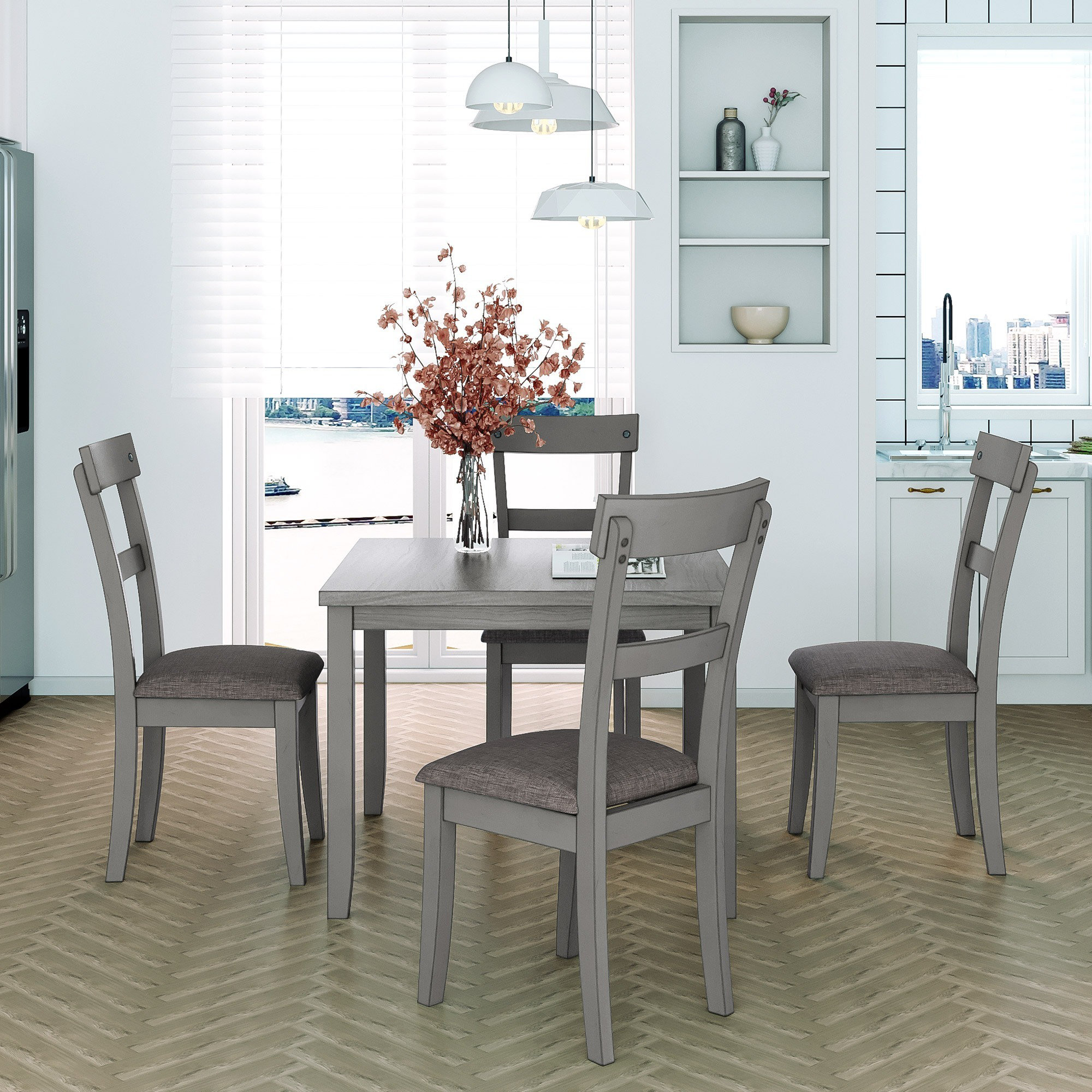 Details about   Dining Set 5 Pcs Metal Frame Dining Set with Compact Dining Table and 4 Stools 