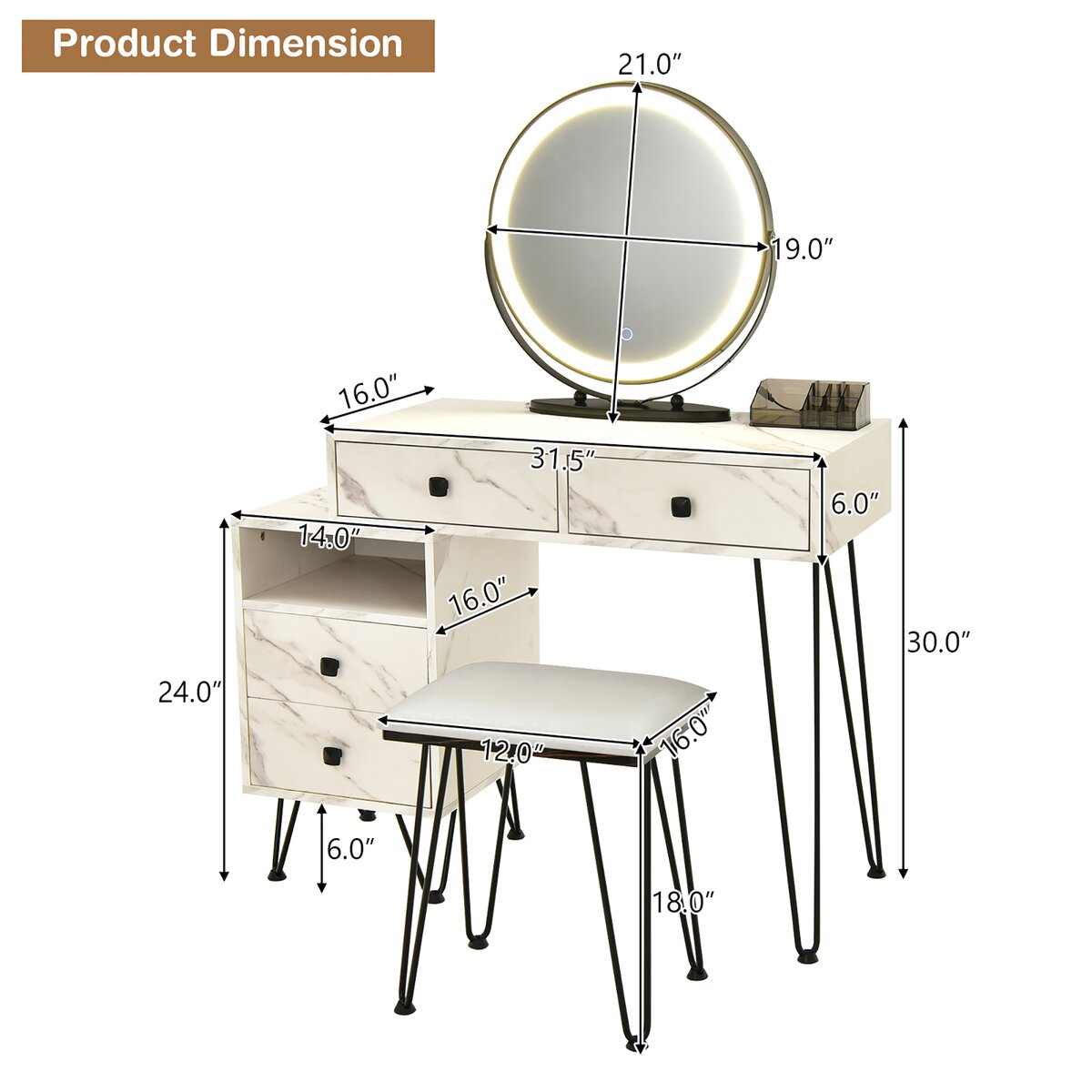 Corrigan Studio® 31.5'' Wide Vanity Set With Stool And Mirror & Reviews 