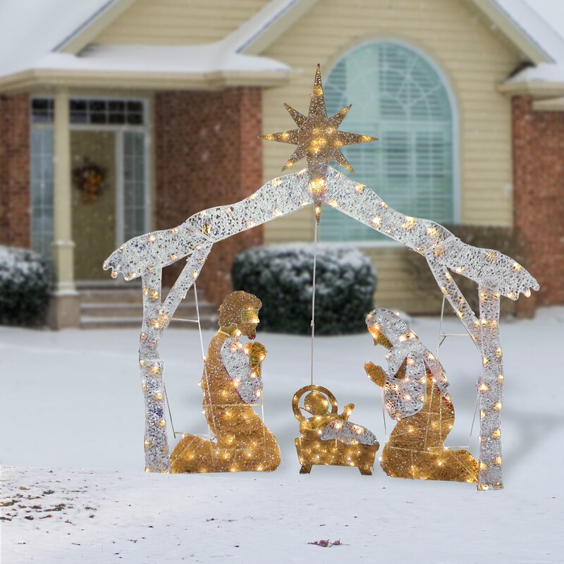The Holiday Aisle Mary Joseph And Baby Jesus Trio With Star Of Bethlehem Lighted Display Wayfair