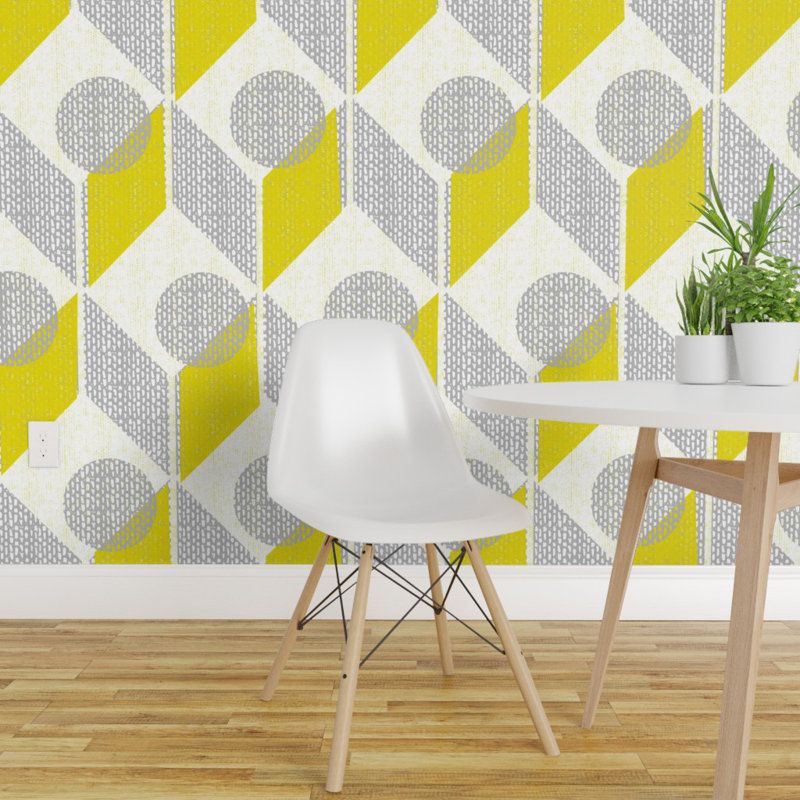 George Oliver Mid Century Modern Peel And Stick Removable Wallpaper Grey And Yellow 60s Dots On Tables Geometric Retro Retro Mod Home Decor Geometric Chevron Woven Textured Self Adhesive Wallpaper Panel Roll Or Sample