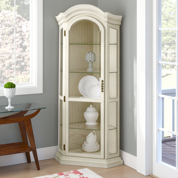 Lighted Corner Curio Cabinet 5-Tier Glass Liquor Cabinet with Tempered Glass Shelves and Light System Wine Display Curio Cabinet