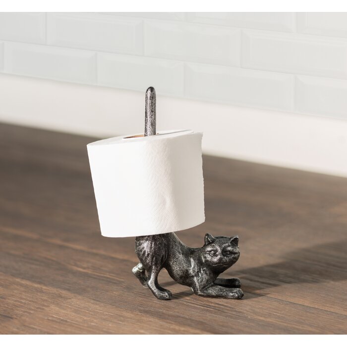 Huson Cast Iron Cat Extra Freestanding Toilet Paper Holder