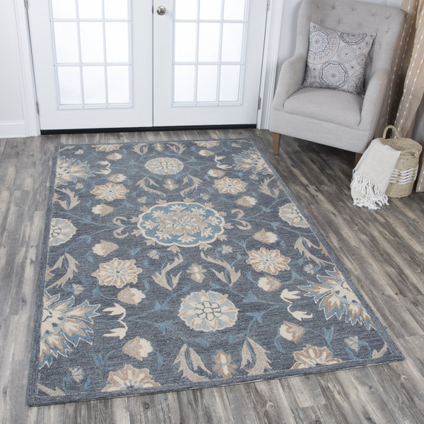 One Allium Way Polen Floral Hand Tufted Wool Dark Gray Area Rug Wayfair