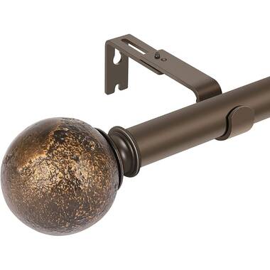 Telescoping 1 in Drapery Brown Double Curtain Rod Core Marble Ball 72-144 in 