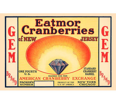 Vintage 1930s Eatmor New Jersey Monmouth Cranberries Fruit Crate Label N.O.S.