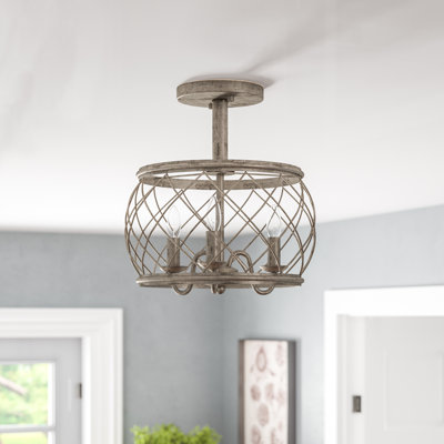 Lark Manor Mina Cottage 3-Light Semi Flush Mount Finish: Silver, Size: 14.5"H x 15"W x 15"D