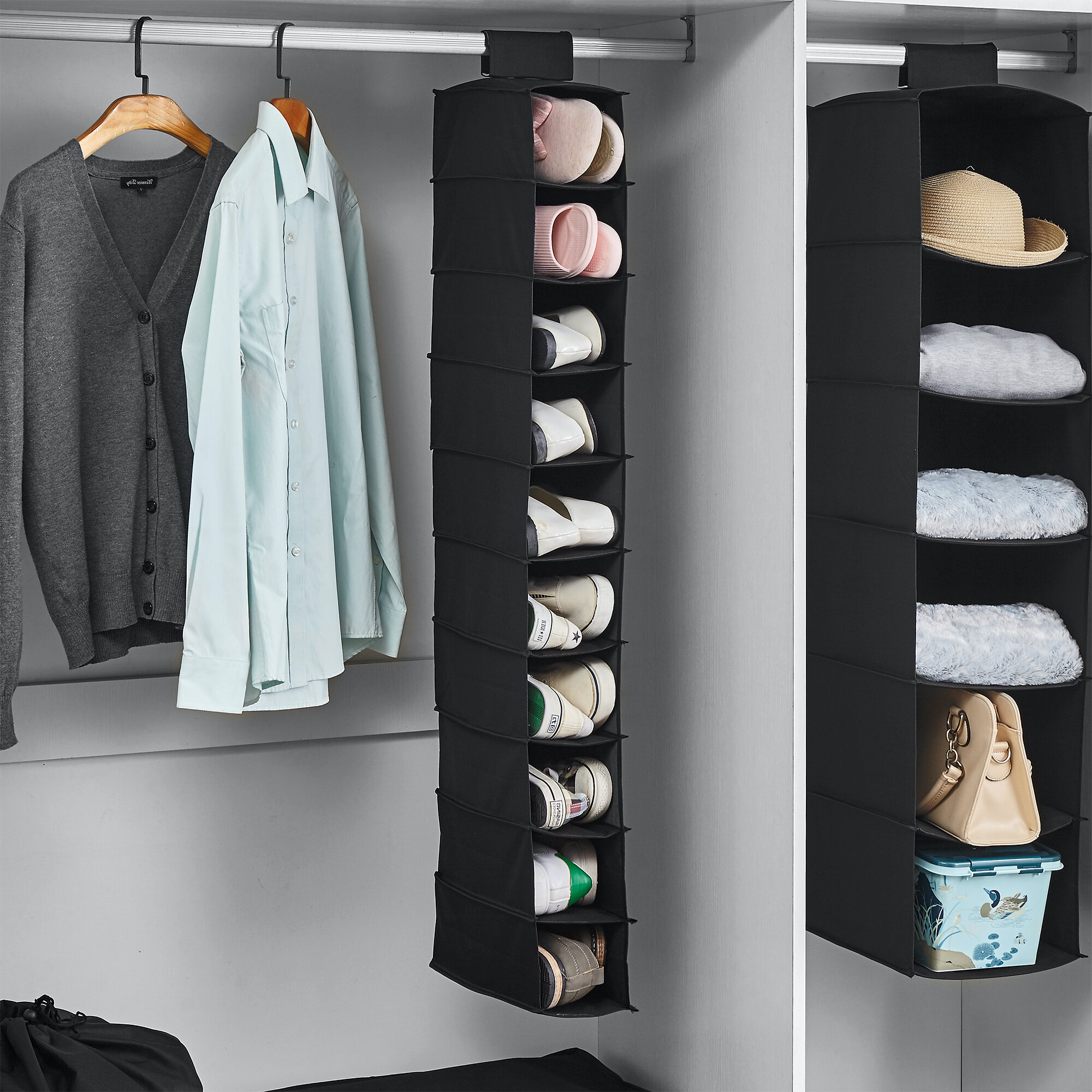 DormCo TUSK 3-Piece College Closet Set - Black (Hanging Shelves Version ...