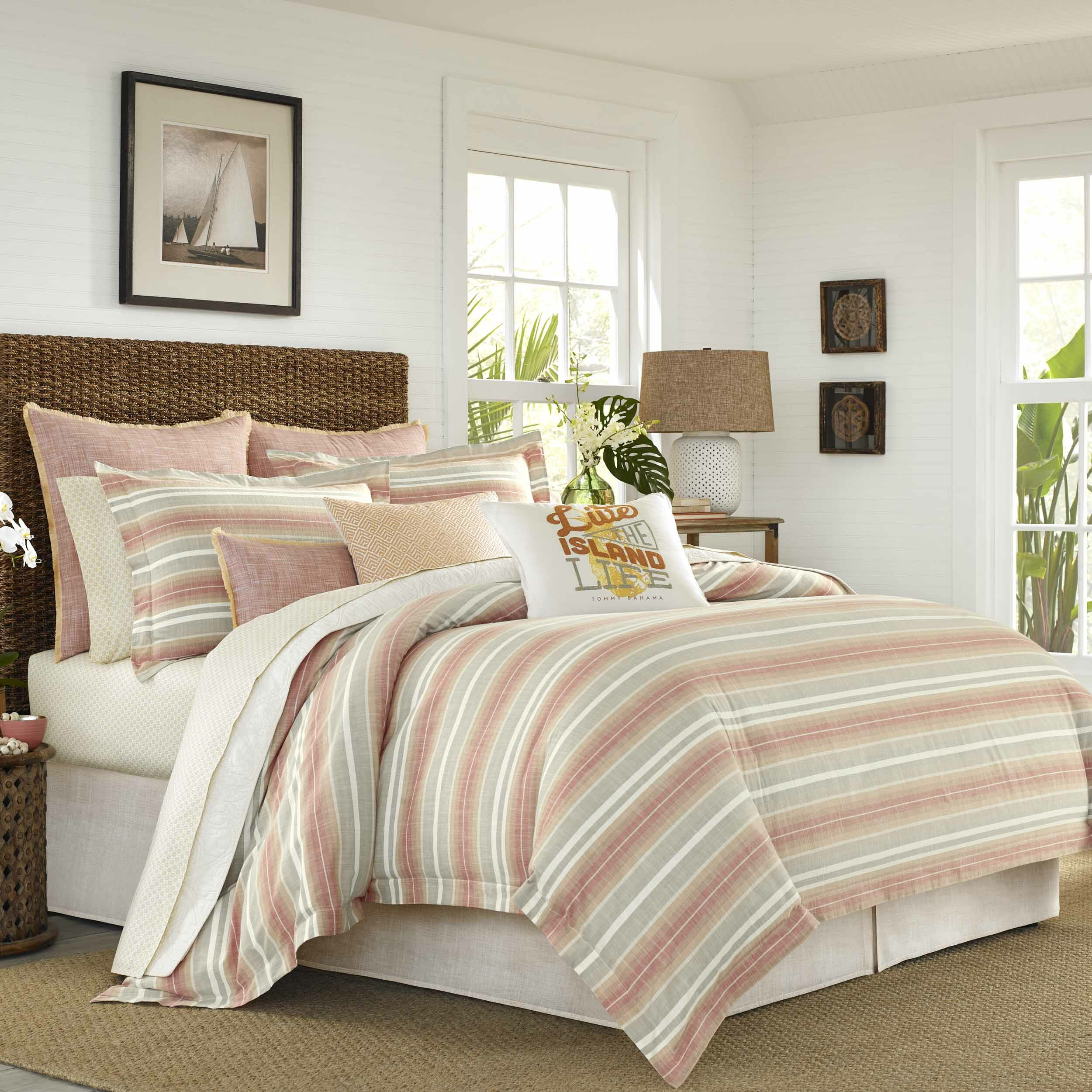 Tommy Bahama Home Sunrise Stripe Cotton Reversible Duvet Cover Set