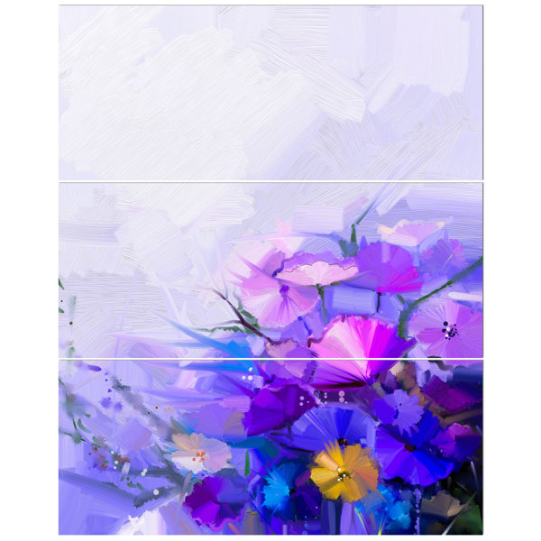 East Urban Home Abstract Blue And Purple Flowers Oil Painting