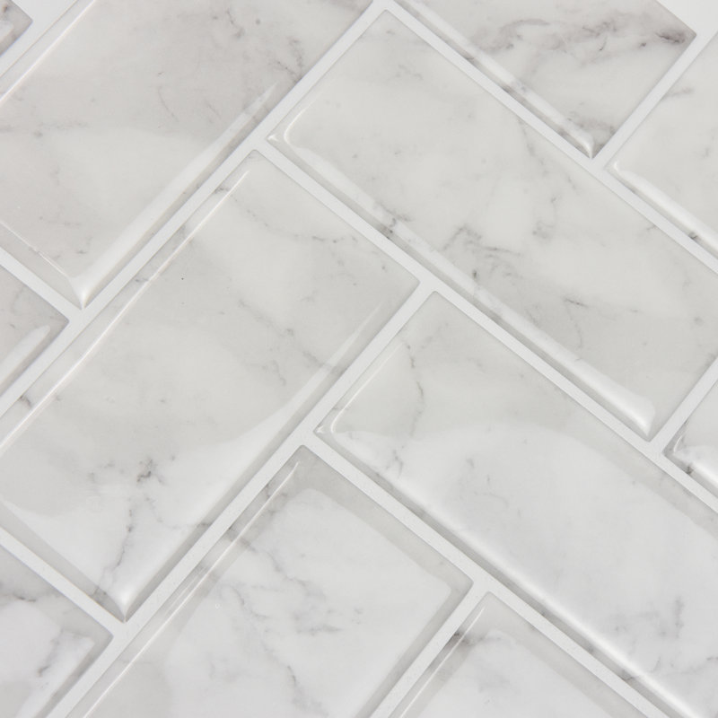 Herringbone Carrara 10 X 10 Resin Peel Stick Mosaic Tile In