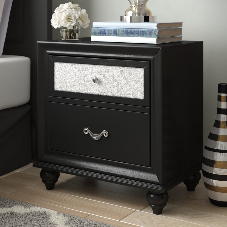 silver and black nightstand