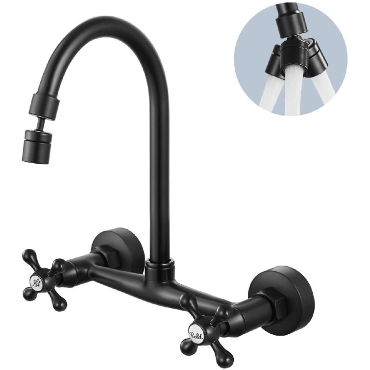 Wall Mount Kitchen Faucet8 Inch Center Wall Mount Faucet Kitchen With  Sprayer Double Cross Handles 360 Degree Swivel Spout Kitchen Mixer Tap ...