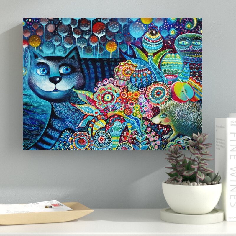 Psychedelic Cat Wall Art - 'Indigo Cat' Print on Wrapped Canvas
