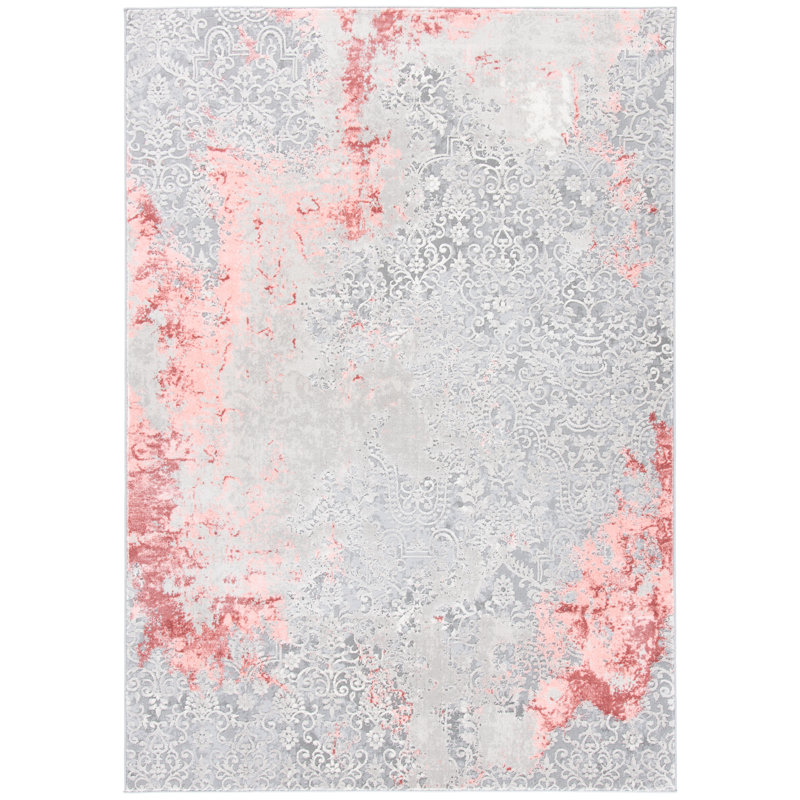 17 Stories Ernest Power Loom Light Gray Pink Rug Wayfair