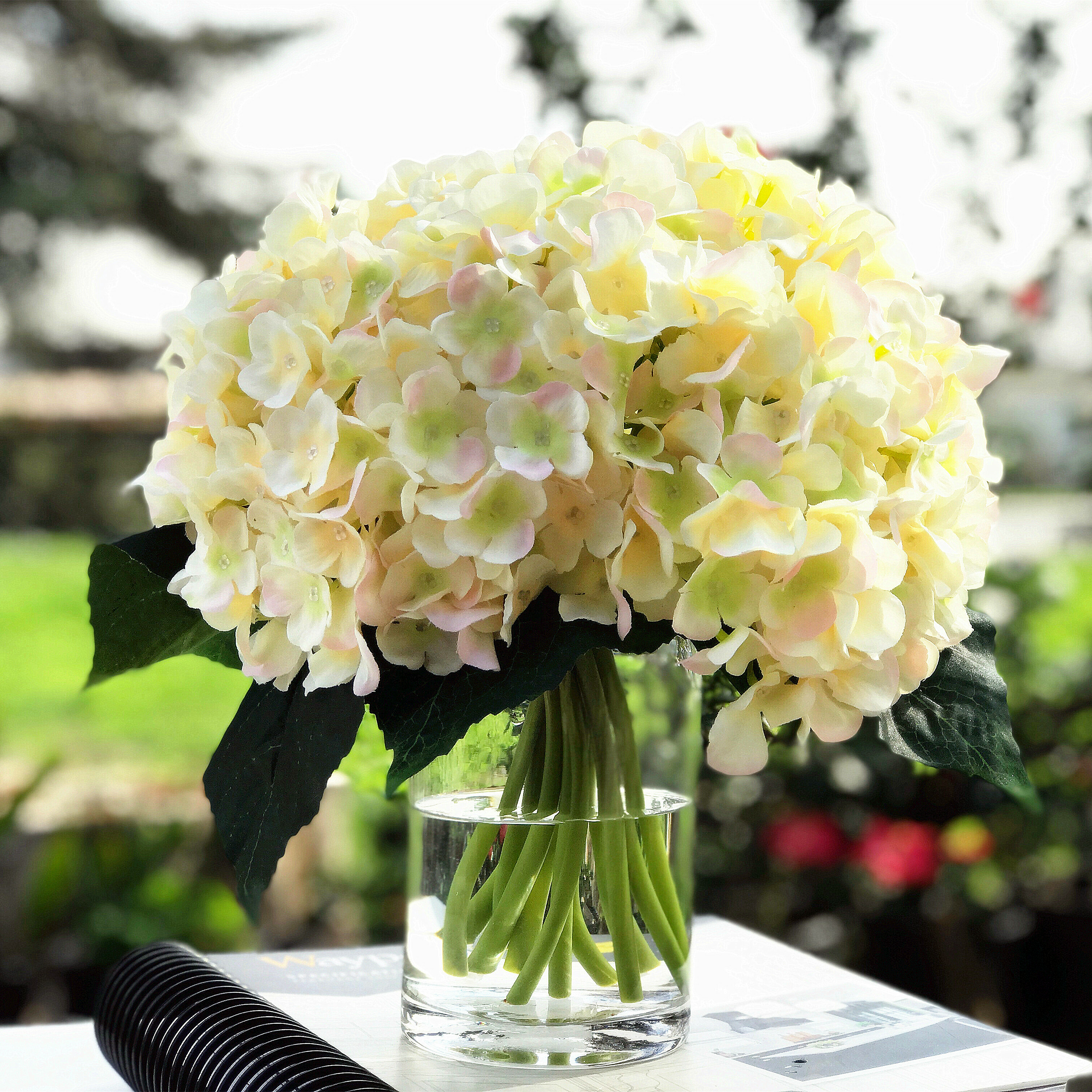 Highland Dunes Artificial Hydrangea Floral Arrangement in Vase ...