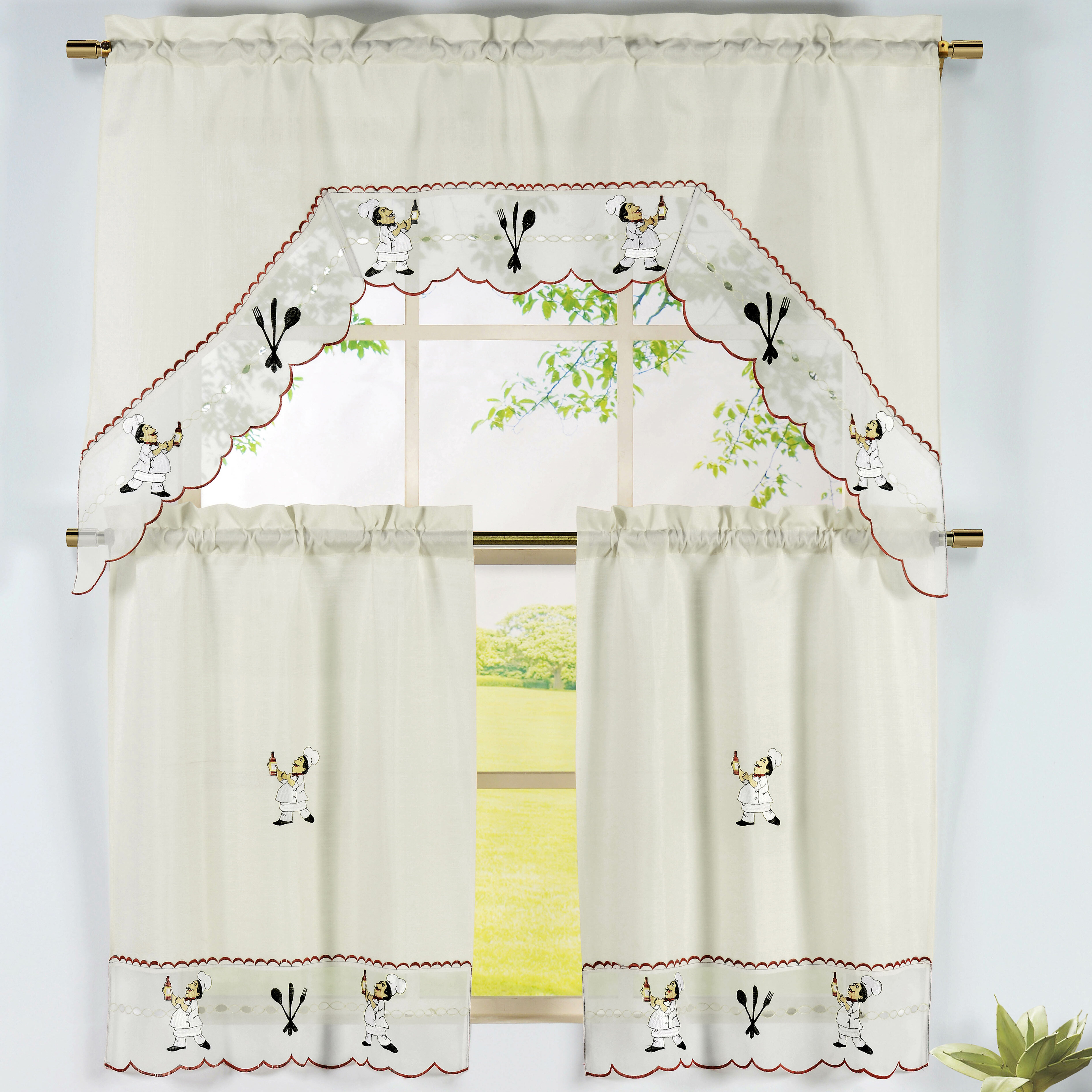 Window Elements Wine Chef 3 Piece Embroidered Kitchen Valance And