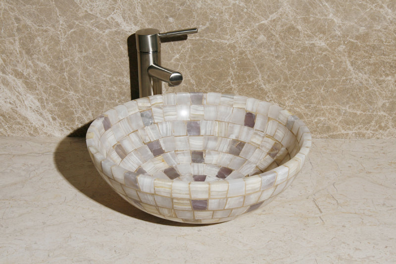 L-VMR-SR-16WL Stone Circular Vessel Bathroom Sink