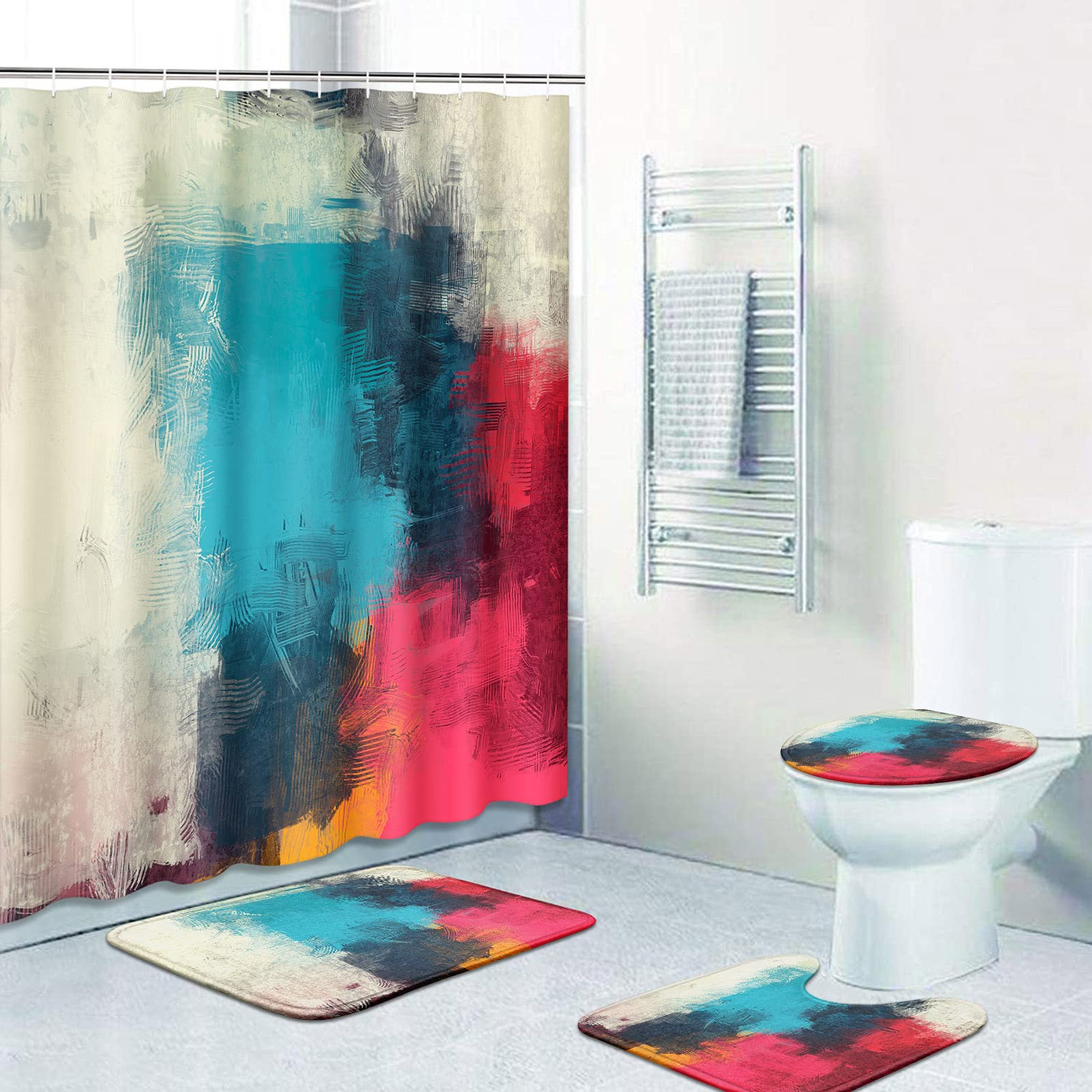 4Pcs/Set Anti-Slip Bathroom Toilet Rug+Lid Toilet Cover+Shower Curtain+Bath Mat 4Pcs/Set Anti-Slip Bathroom Toilet Rug+Lid Toilet Cover+Shower Curtain+Bath Mat