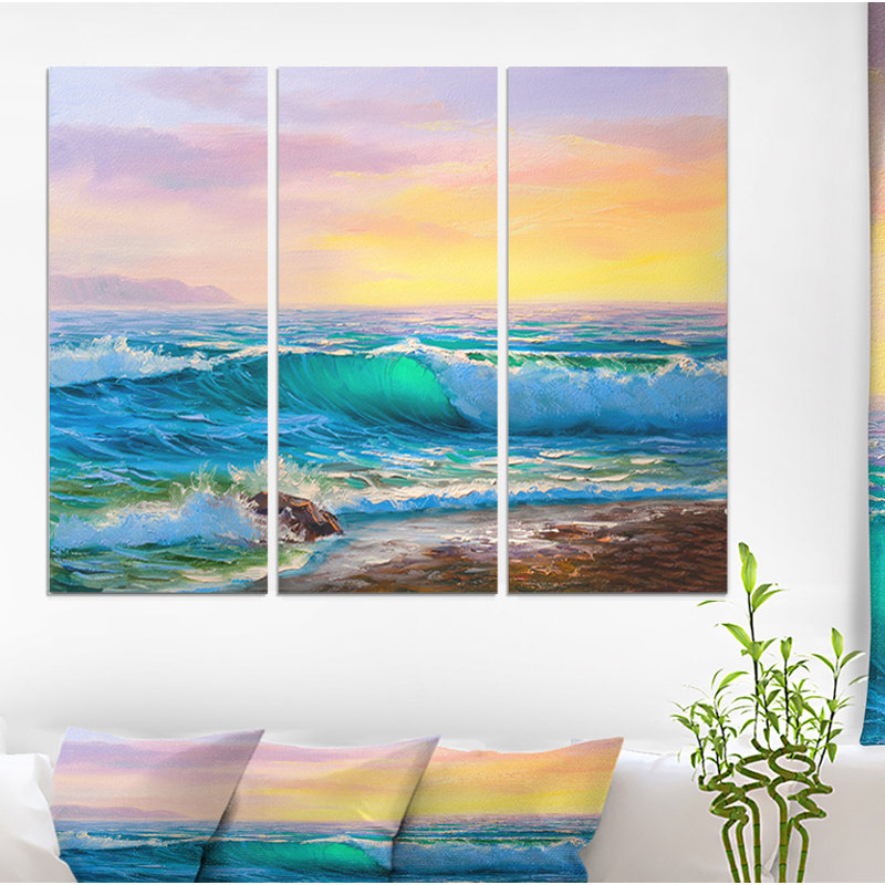 East Urban Home Sunsets Over Ocean Waves Oil Painting Print