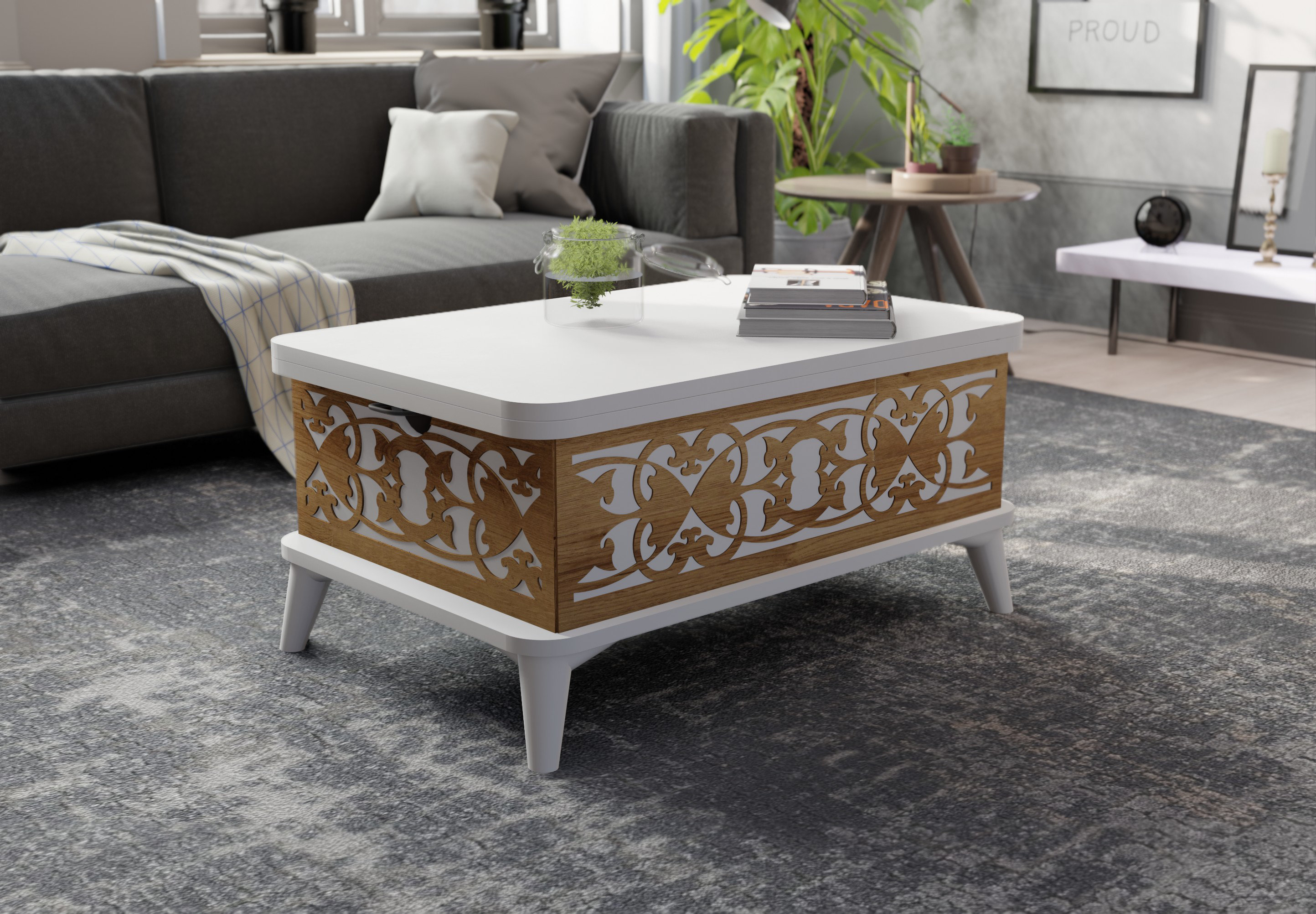 BERA DESIGN Lift Top Extendable Frame Coffee Table with Storage ...