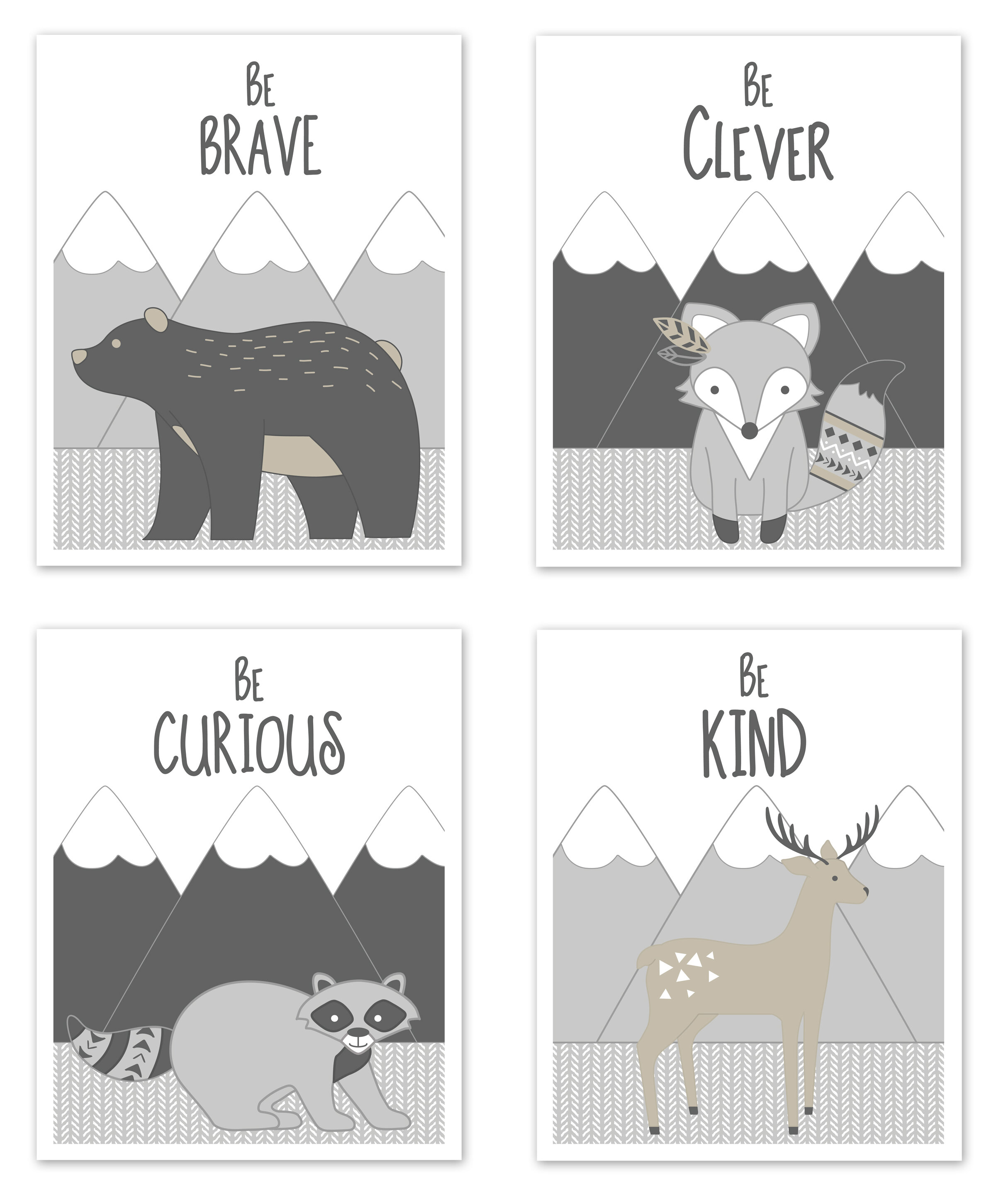 3 Inspiring Quote Deer Arrow Prints Black White Kids Nursery Wall Art Picture 