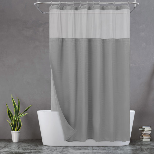 Heavy Duty Fabric Shower Curtain Set Waterproof Honeycomb Weighted Hem 12 Hooks 