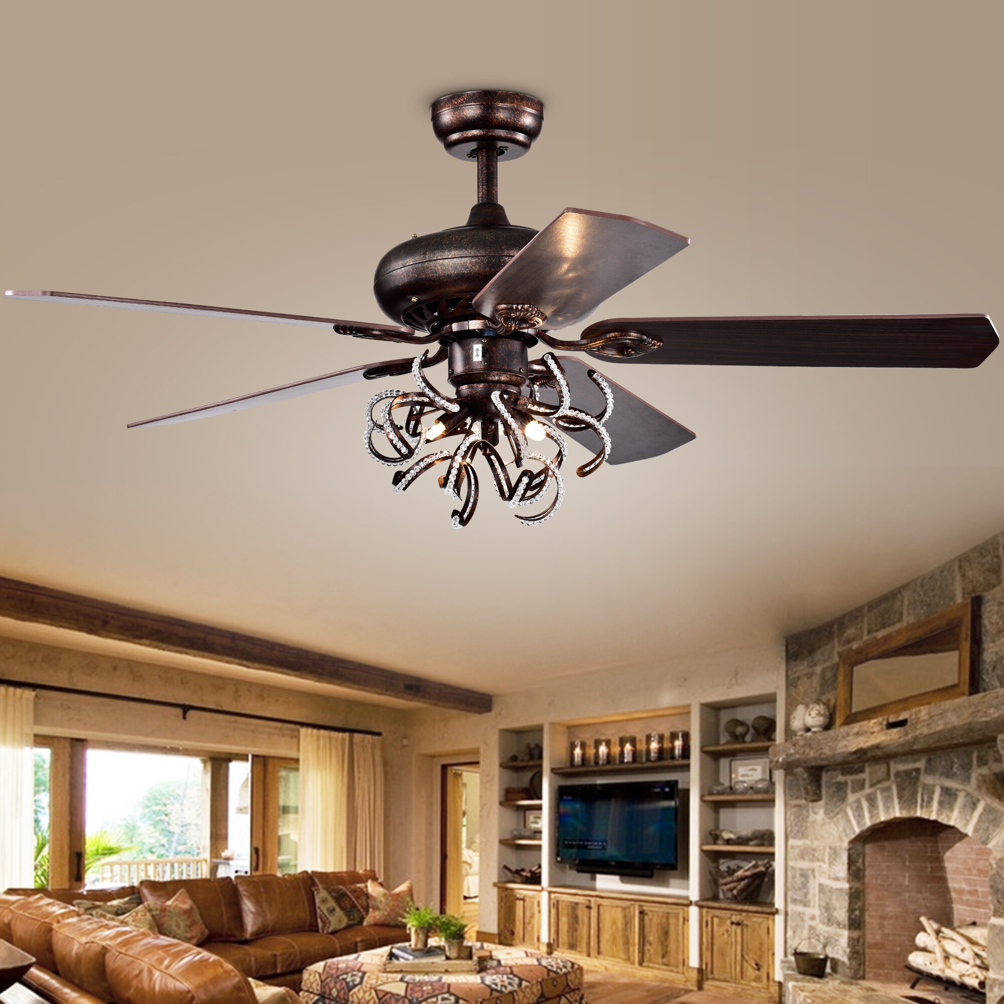 Rosdorf Park 52 Christiansen 5 Blade Crystal Ceiling Fan With Remote Control And Light Kit Included Reviews Wayfair