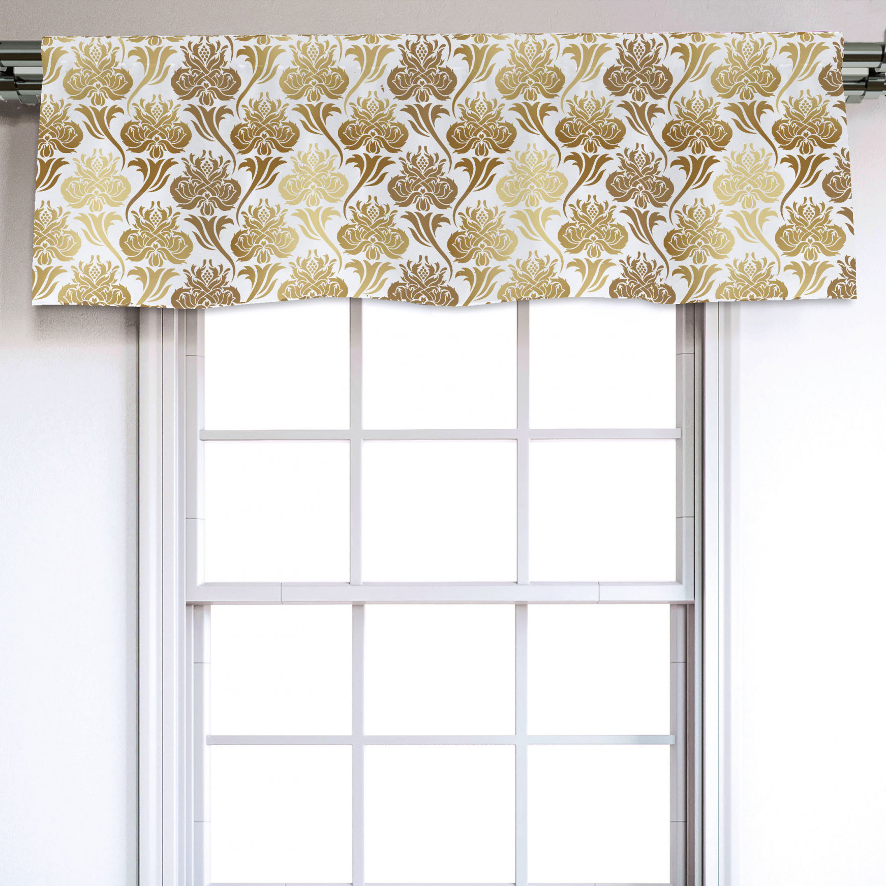 East Urban Home Damask Sateen Ruffled 54'' Window Valance in Caramel ...