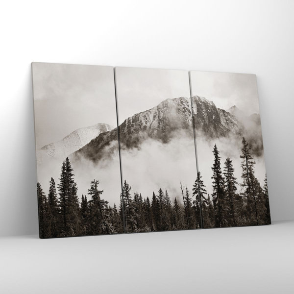 Union Rustic Fog Mountain Forest - 3 Piece Wrapped Canvas Photograph ...