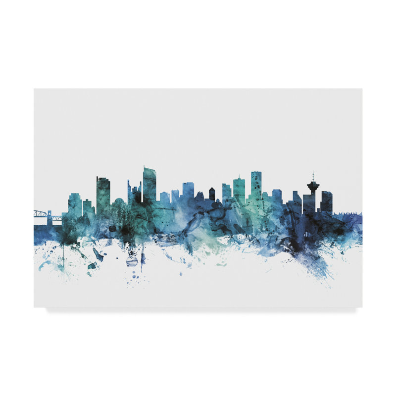 Wrought Studio Vancouver Canada Blue Teal Skyline Graphic Art
