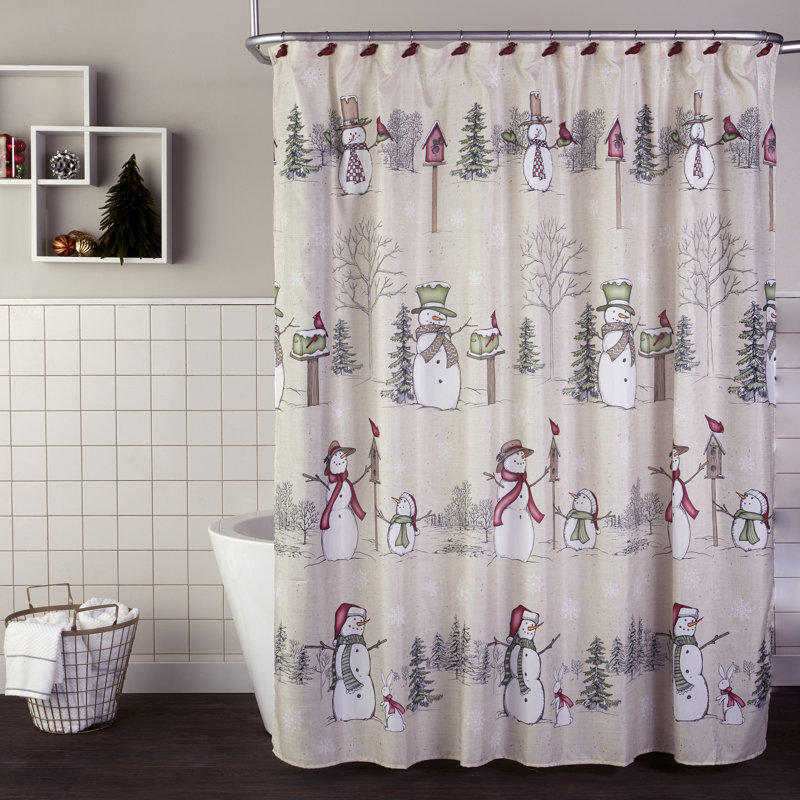 Christmas Red Green Cat Gift Holiday Art Fabric Shower Curtain Digital Bathroom