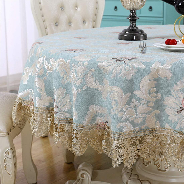 Round Lace Tablecloth Embroidered Floral Table Cover Semi Sheer Fashion Decor 