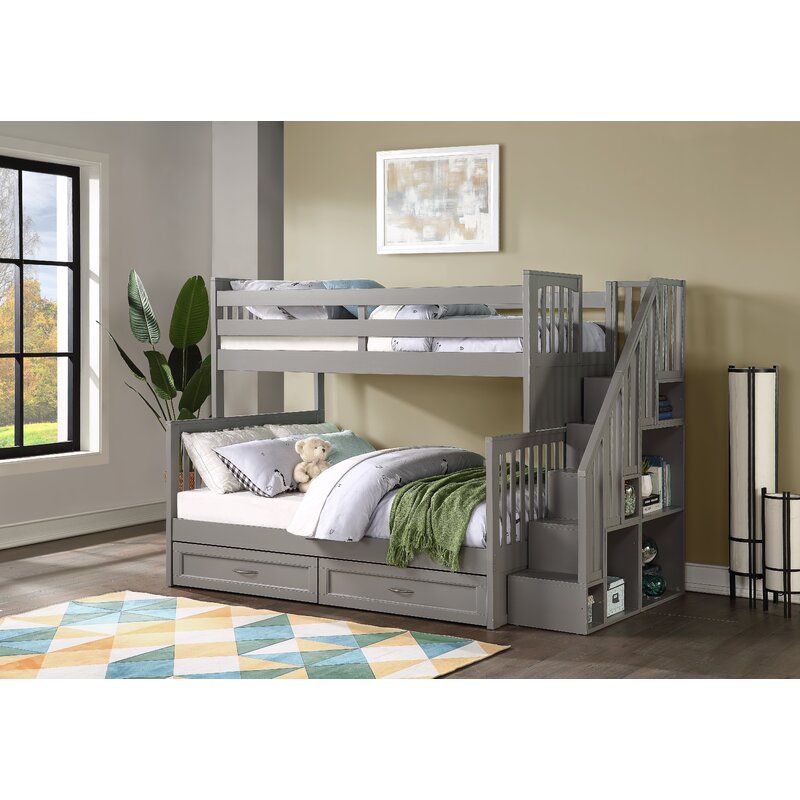 Harriet Bee Helman Twin Over Full Bunk Bed With Drawers Shelves And Bookcase Reviews Wayfair