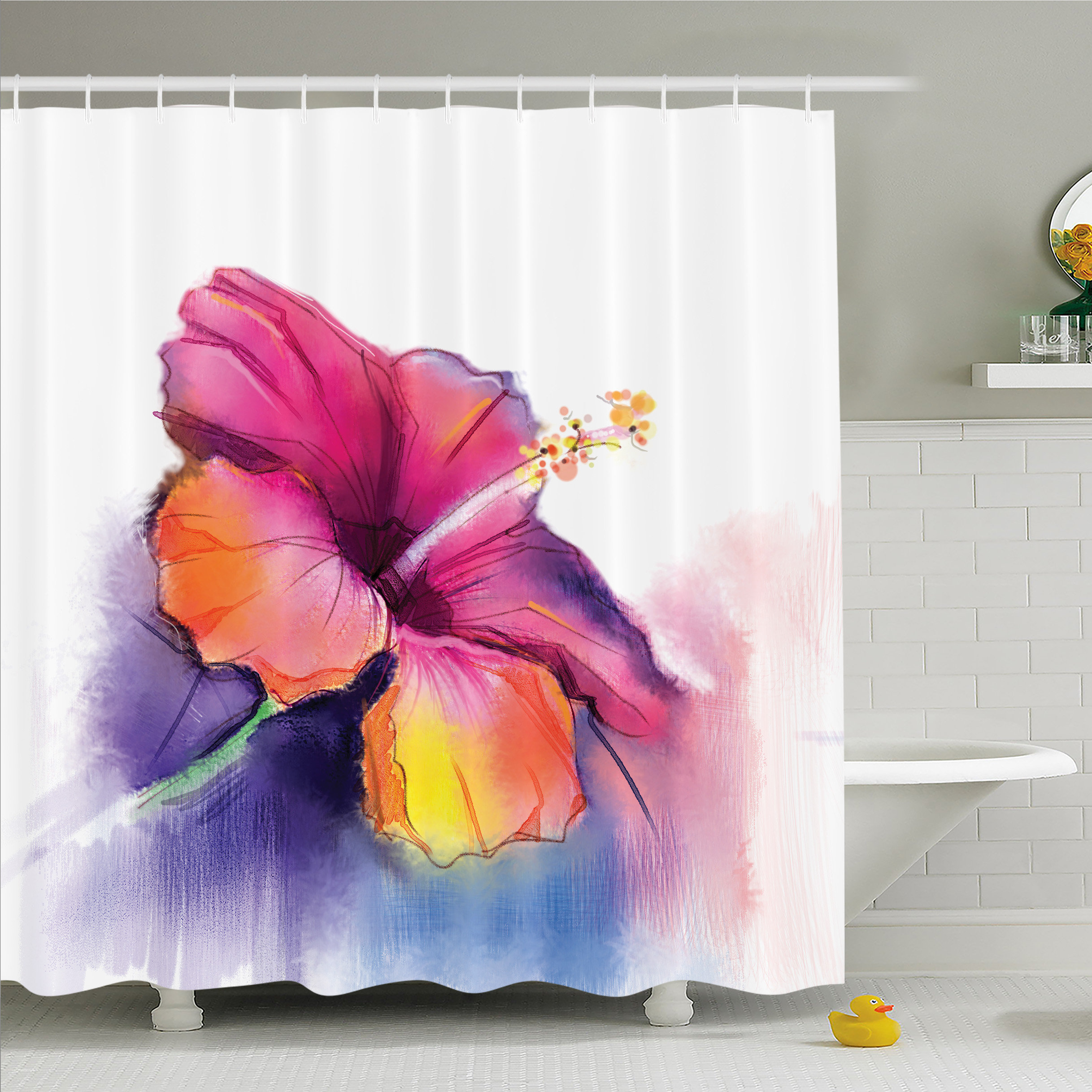 Herbs Floral Plants Shower Curtain Watercolor Wildflowers Delicate Flower Pink 