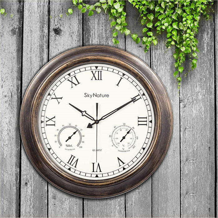 Illuminated Outdoor Clocks Waterproof 18 Inch With Smart Sensor Large Outdoor Pool Clock With Temperature Hygrometer Grey Oak Faux Barnwood