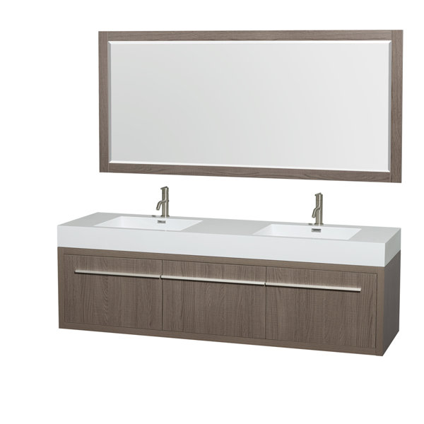 Wyndham Collection Axa 72" Double Gray Oak Bathroom Vanity Set with Mirror & Reviews | Wayfair