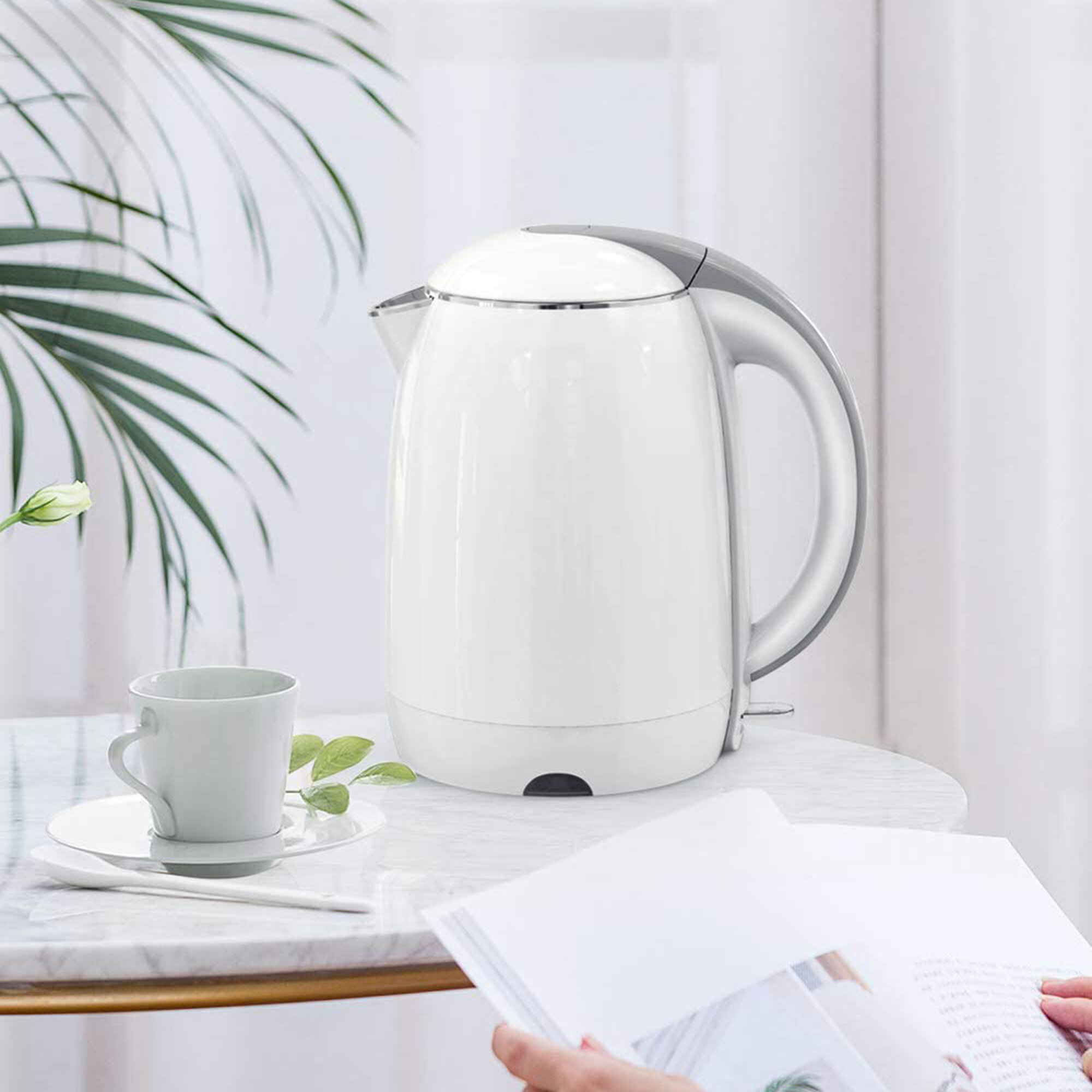 1500W Automatic Shutoff Electric Kettle ASCOT Stainless Steel Electric Tea Kettle BPA-Free Cordless 1.7QT Matte Silver Fast Boiling Water Heater 