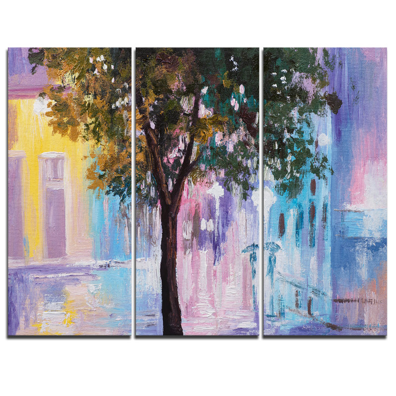 Designart Couple Walking In Rain 3 Piece Painting Print On Wrapped Canvas Set Wayfair