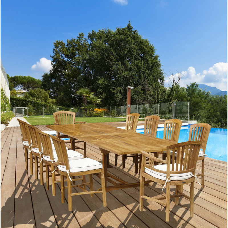 Darby Home Co Forsberg 11 Piece Teak Dining Set With Cushions Reviews Wayfair