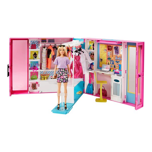 Pink Barbie Doll Case Clothes Shoe Dresses Storage Organizer Girls Toy Gift 