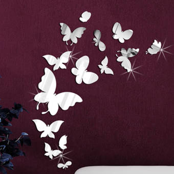 Ebern Designs 14 Mirror Butterflies Wall Art Wall Decal Reviews Wayfair