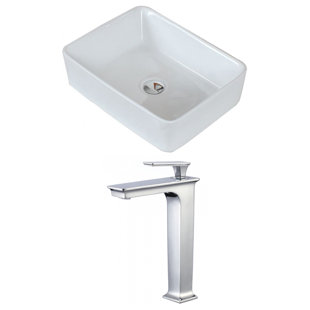 Go to store & view more images American Imaginations Ceramic Rectangular Vessel Bathroom Sink with Faucet and Overflow