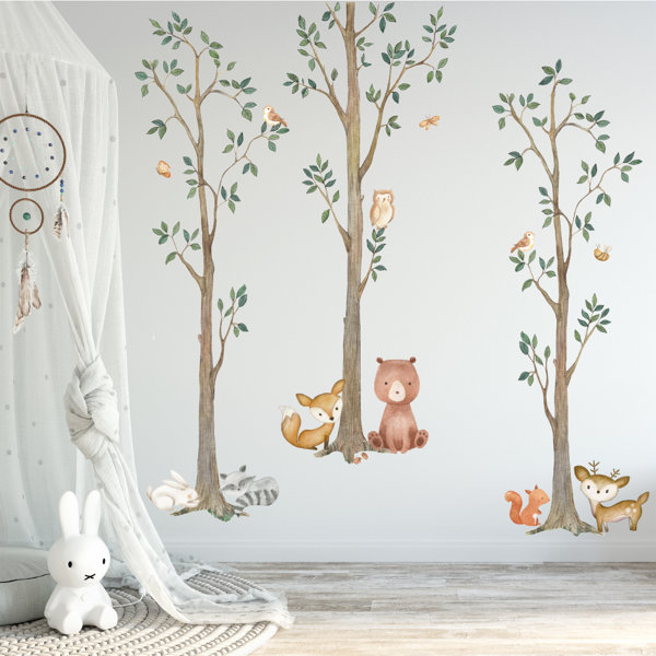 Tree Bird Bedroom Squirrel Wall Stickers Grey Child's Kitchen Nursery