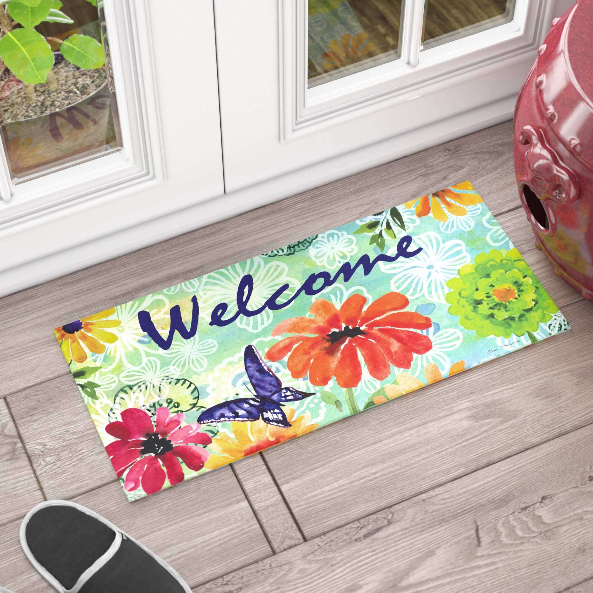 Hello Floral Flower Doormat Flower Florals Background Doormat Front Door Custom Name Welcome Doormat Entryway Floor