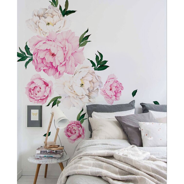 Peonies Wall Decals Elegant Florals Wall Decor Posters Blossom Art Applique for Girls Room Living Room Peony Wall Decals Pink Flowers Wall Stickers for Bedroom 