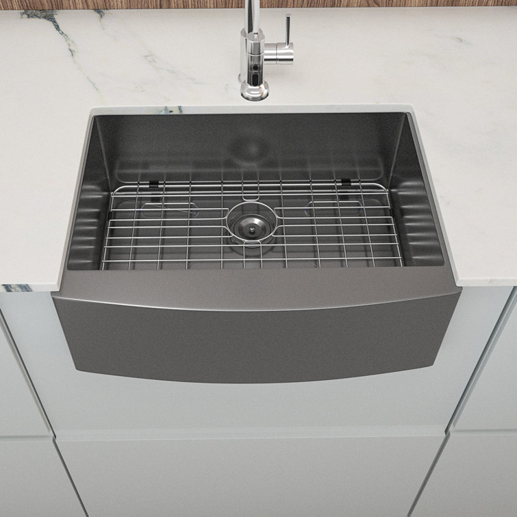 27 Inch Farmhouse Kitchen Sink Gunmetal Black Apron Front 16 Gauge  Stainless Steel Deep Single Bowl Kitchen Farm Sinks