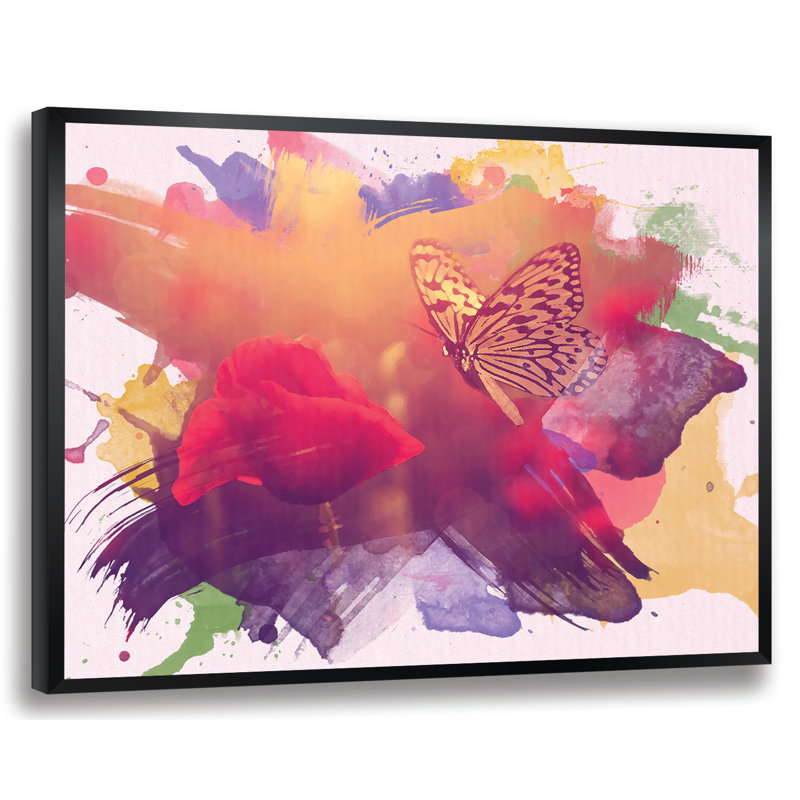 Latitude Run Watercolor Butterfly And Rose Rectangle Framed