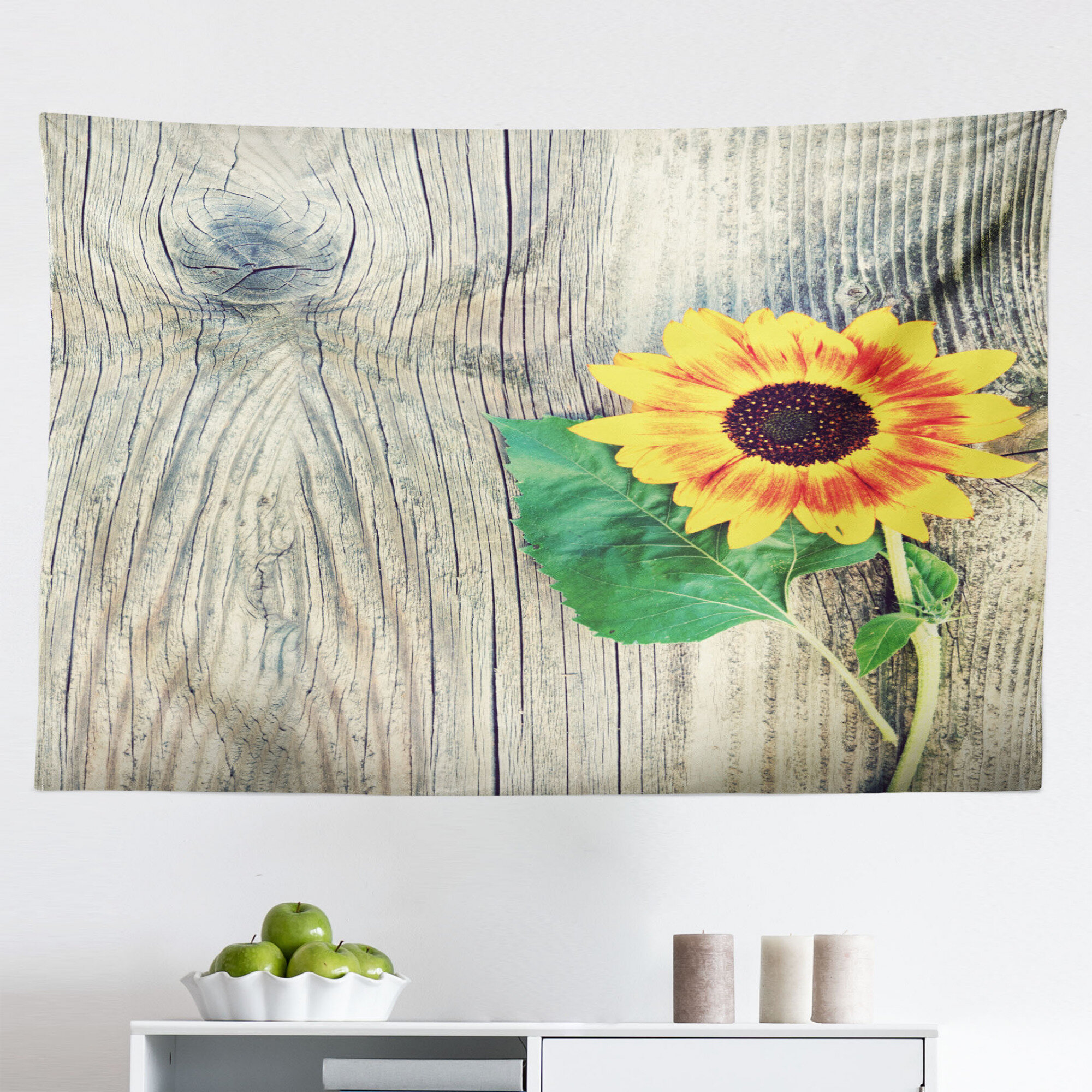 Sunflower on Wooden Plank Bedroom Living Room Dorm Wall Hanging Tapestry Blanket 