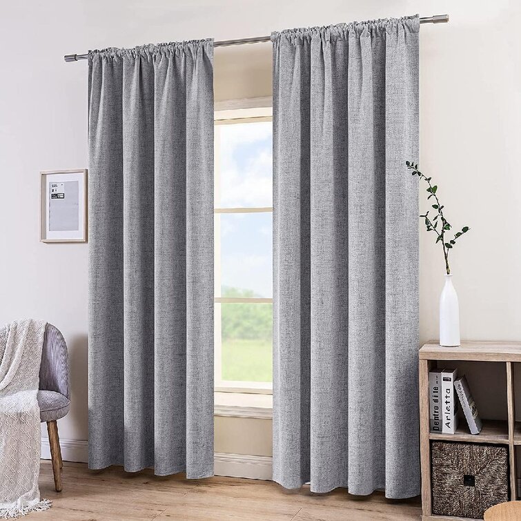 100% Blackout Curtains for Bedroom Thermal Linen Grommet Top Set of 2 Panels 